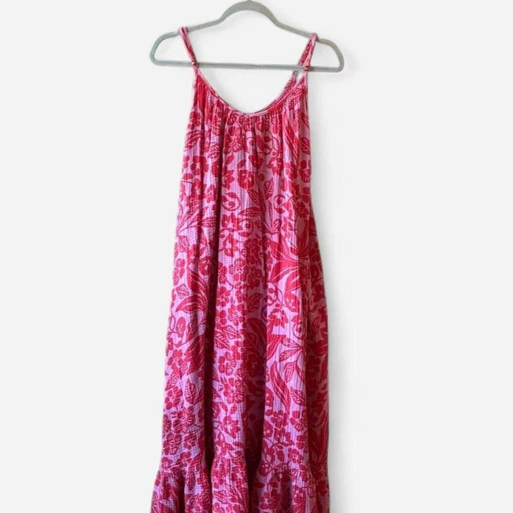 P.J. Salvage Pink tropical waffle knit maxi dress w/ spaghetti straps Sz XL